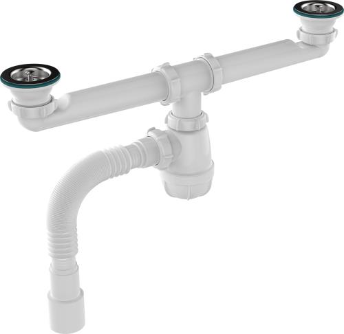 Сифон Aquant для кухни сдвоенный 1 1/2х40 с мет. решеткой с гофротрубой 40х40/50