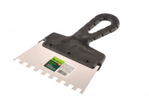 Шпатель Сибертех из нержавеющей стали, 150 мм, зуб 8х8 мм, пластмассовая ручка