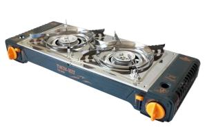 Плита газовая TOURISTTWIN-HIT двухконфорочная , пьезоподжиг, цанг. и бытов. былоны, кейс